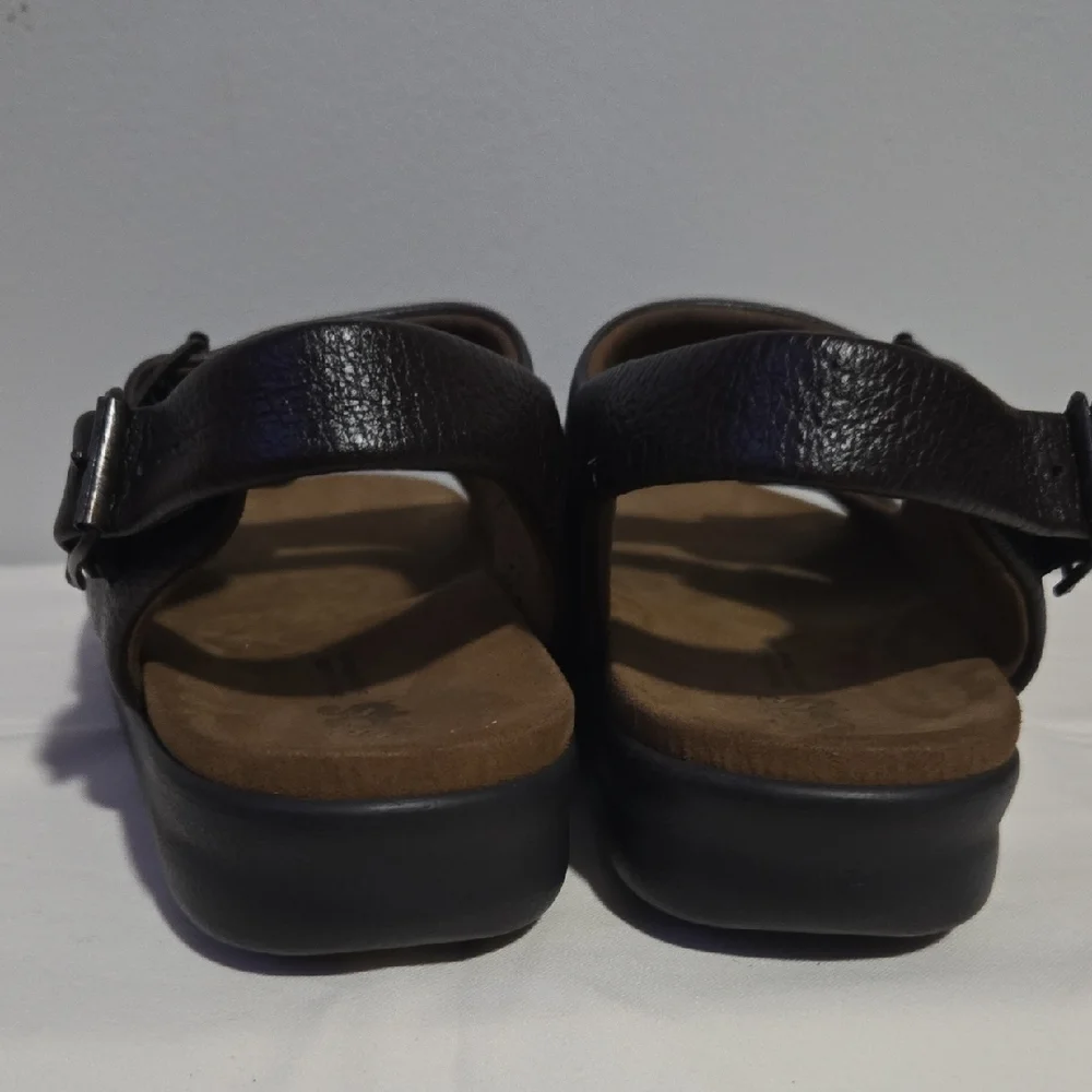 SAS Bravo Heel Strap Brown Pebbled Leather Sandals Women's Shoes US Sz 9 1/2 W